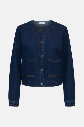 Manteau de denim bleu marine de JDY, avec des manches longues et des détails de boutons contrastants.