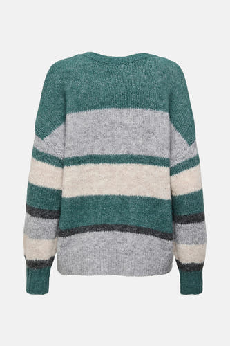 T-shirt vert avec col rond de JDY, avec des rayures horizontales larges en gris et beige.