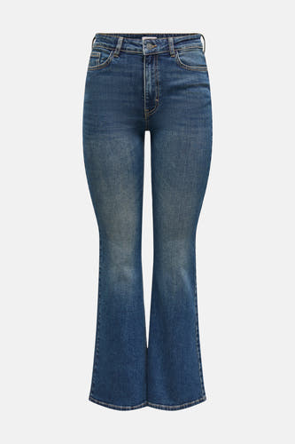 Jean flare bleu marine de JDY, avec un lavage vintage et des surpiqures contrastantes.