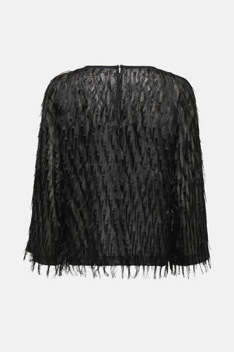 Blouse noire à manches longues de JDY, avec de fines franges et une fermeture éclair invisible à l'arrière.