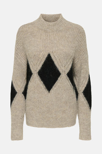 Manteau beige JDY avec longues manches et motif de carreaux noir sur les manches.