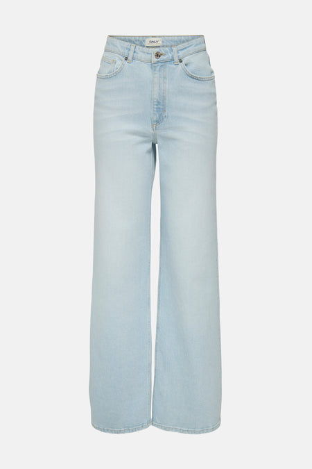 Lichtblauwe, wijde jeans.