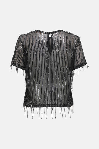 Blouse noire à manches courtes de ONLY, avec des volants et des franges.