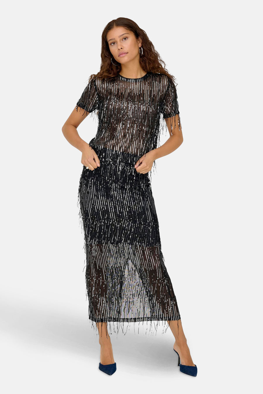 ONLSPACY HW LONG SEQUINS SKIRT WVN