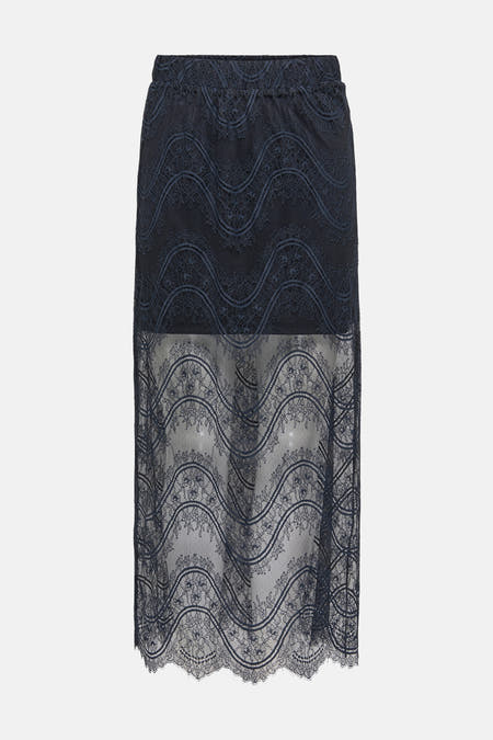 Jupe longue bleu marine de JDY avec des détails sur les bords et une ceinture élastique.