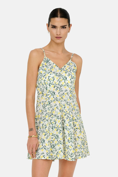 Blouse blanche sans manches de ONLY, avec un imprimé citron et des bandes de spaghetti.