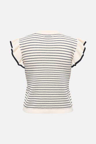 Pull blanc JDY, avec une texture rayée et des manches courtes pliées.