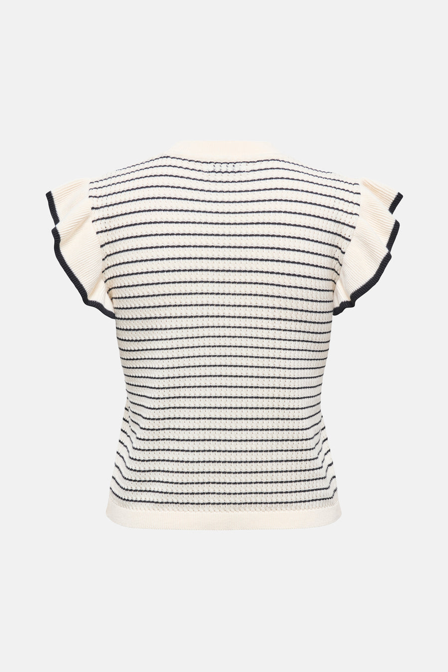 Pull blanc JDY, avec une texture rayée et des manches courtes pliées.