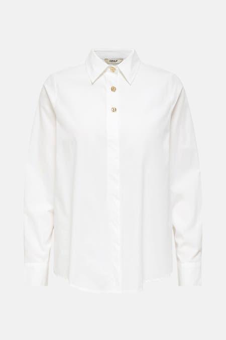Chemise blanche à manches longues de ONLY, avec des boutons dorés et un col classique.