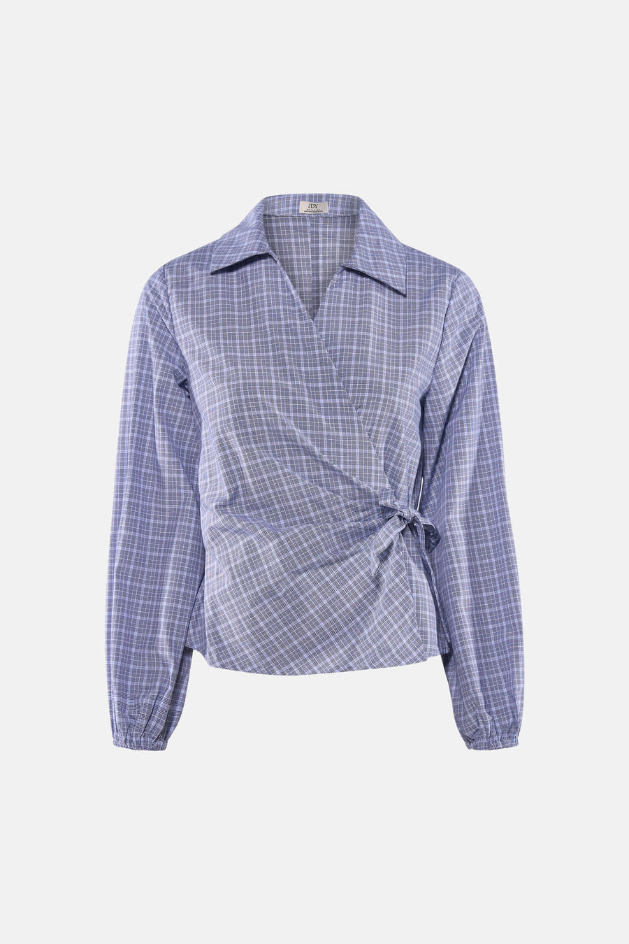 Blauw, chemise à manches longues à carreaux de JDY, avec une ceinture nouée.