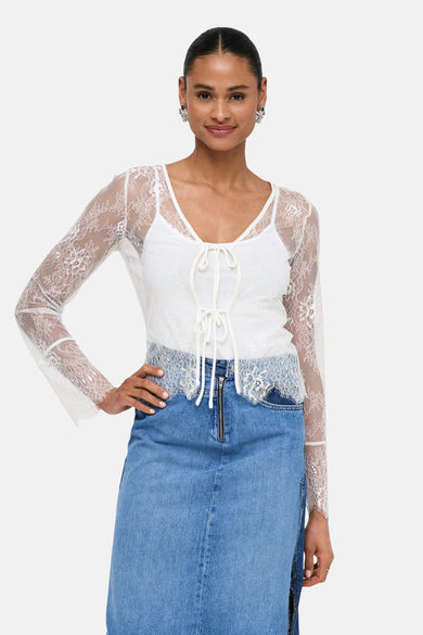 ONLJENA L/S LACE V-NECK TIE TOP OX WVN