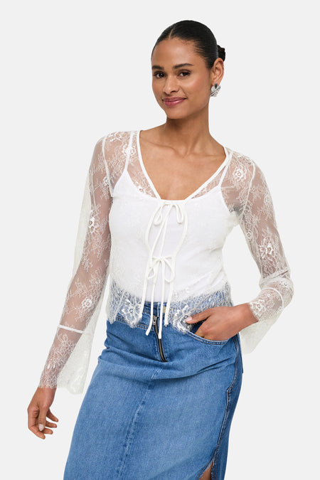 ONLJENA L/S LACE V-NECK TIE TOP OX WVN