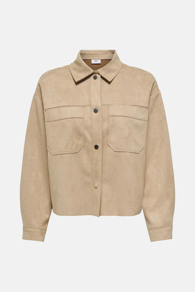 Chemise beige à longues manches de JDY, avec un col et une fermeture à boutons, vue de derrière.