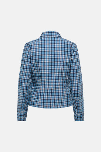 Chemise bleue à manches longues ONLY, à motif à carreaux et avec fermeture boutonnée aux manches.