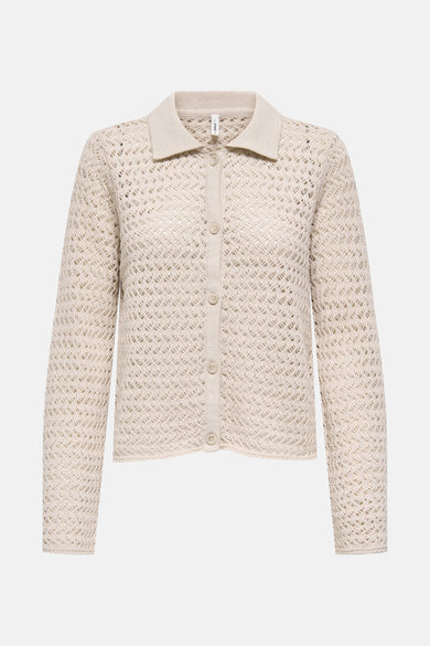 Veste beige ONLY, avec une texture ouverte et des manches longues, dos.