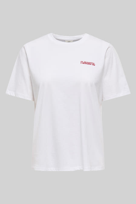 T-shirt blanc à manches courtes de JDY, avec imprimé de boules de Noël rouges et texte sur le dos.