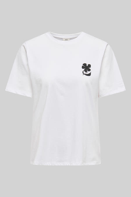 T-shirt blanc à manches courtes de JDY, avec une impression de fleurs noires sur le dos.