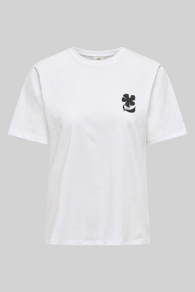 T-shirt blanc à manches courtes de JDY, avec une impression de fleurs noires sur le dos.