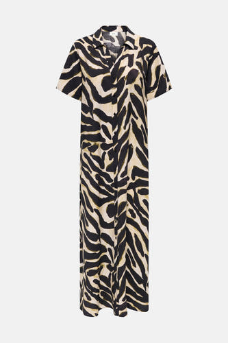 Robe noire à manches courtes de JDY, avec un imprimé zèbre et une fermeture à boutons devant.