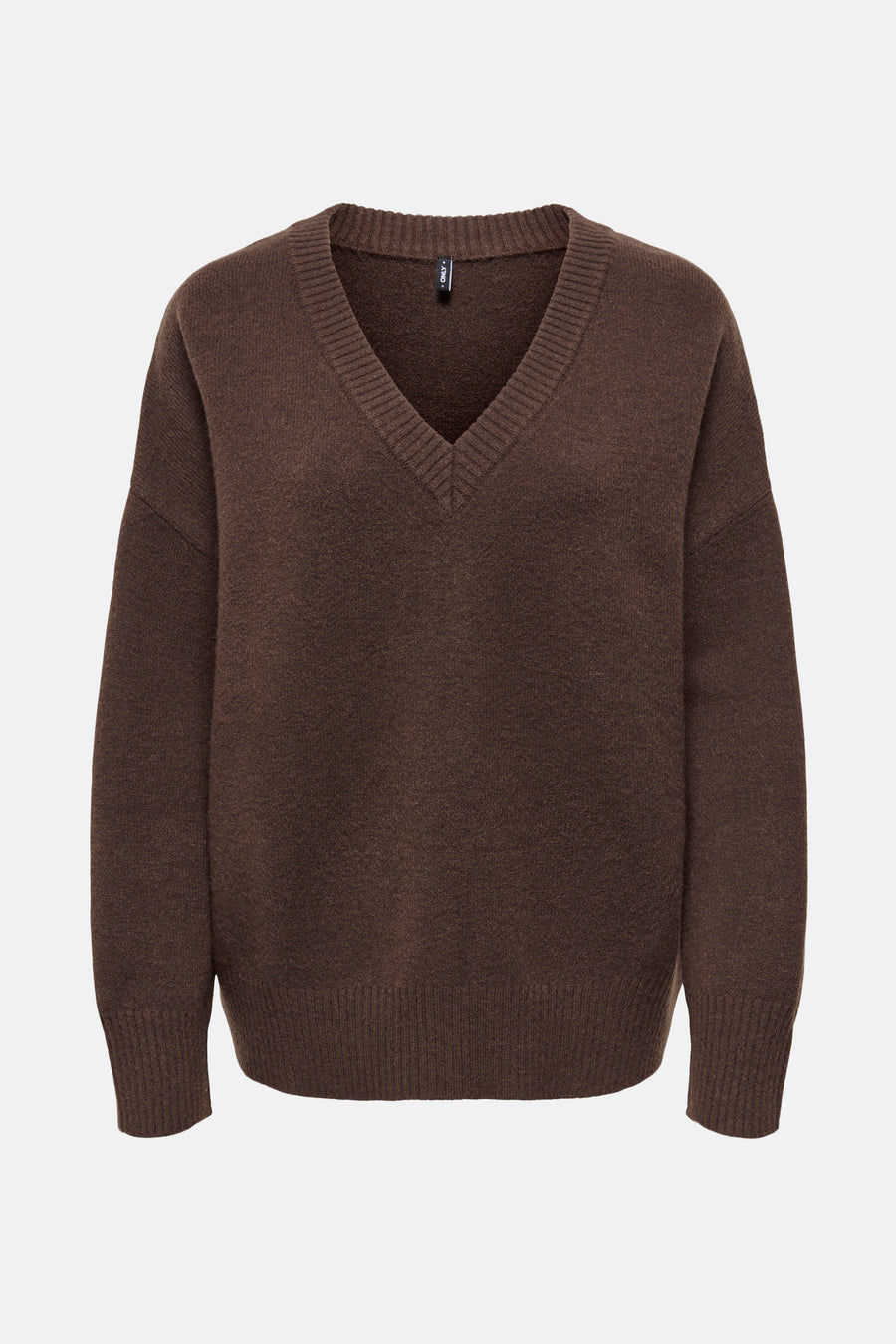 Sweat-shirt marron à col V d'ONLY, avec des fines côtes le long de la ligne de cou et des manches.