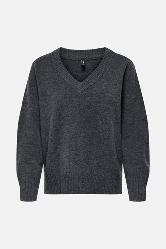 Sweat-shirt gris à col V d'ONLY, avec longues manches et une fine texture tricotée.