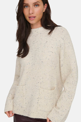 T-shirt écru avec col rond de JDY, à rayures bleues et poches brodées.