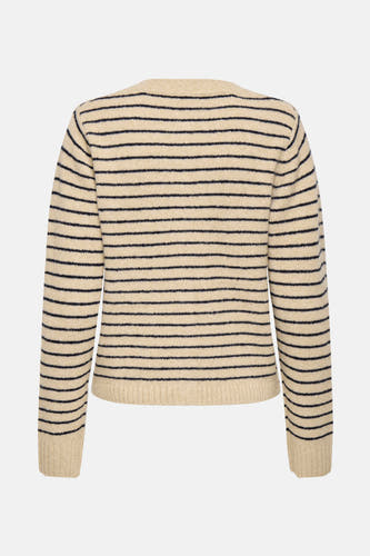 Ecru vest van ONLY, met zwarte strepen en lange mouwen.
