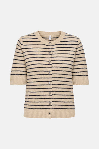 Cardigan écru d'ONLY avec des rayures noires et des boutons argentés.