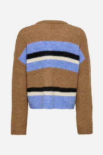 Sweat-shirt multicolore à col rond de ONLY, avec des rayures horizontales bleues, blanches et noires.