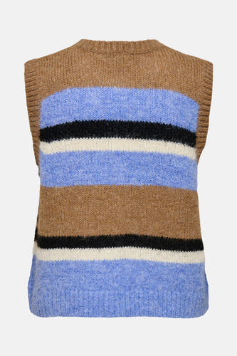 T-shirt multicolore d'ONLY, avec des rayures horizontales en bleu, marron, noir et blanc.