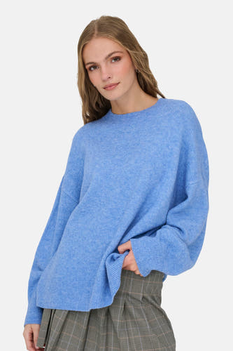 T-shirt bleu avec col rond de JDY, à longues manches et bordures côtelées.