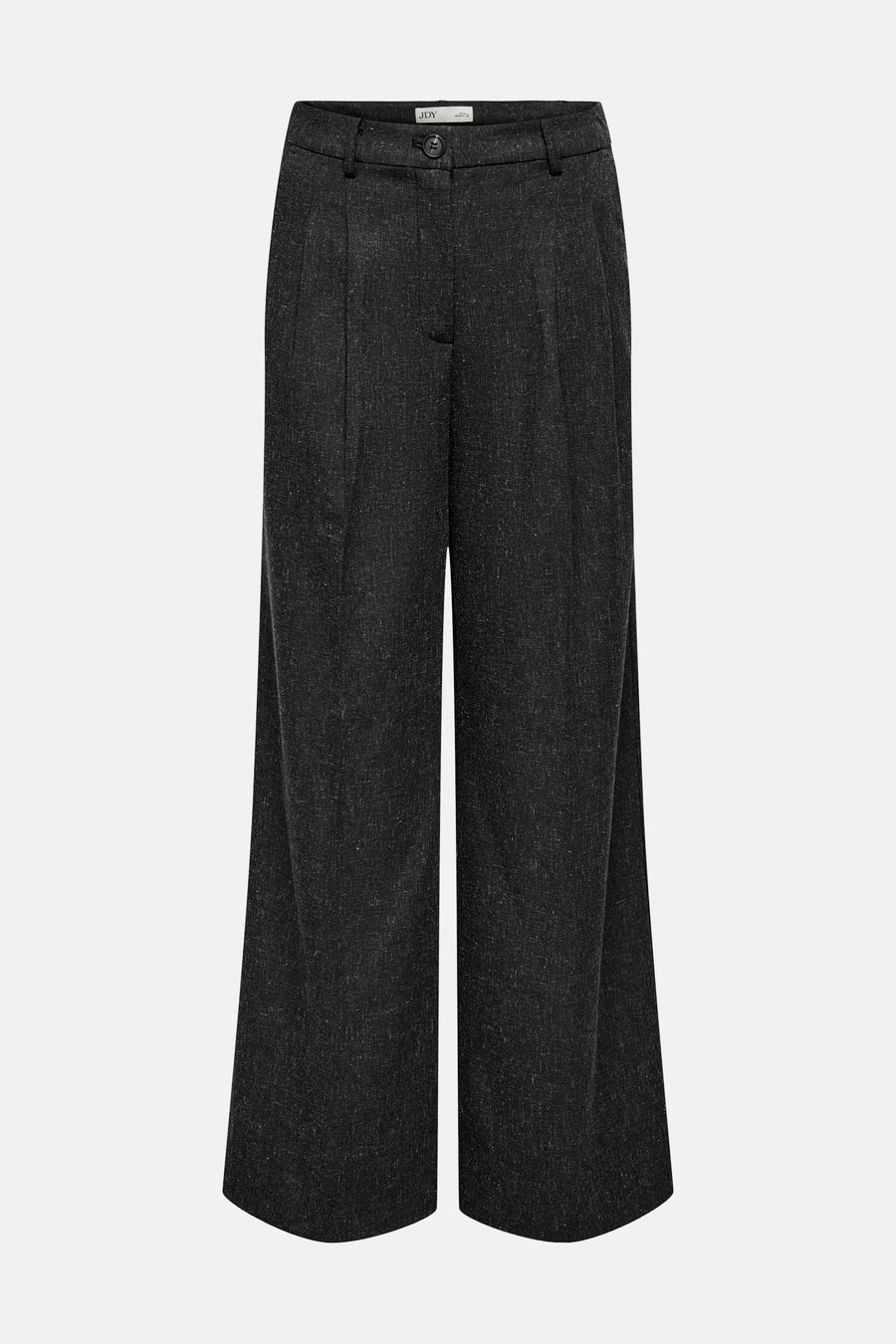 Zwarte, wijde pantalon van tweedstof.