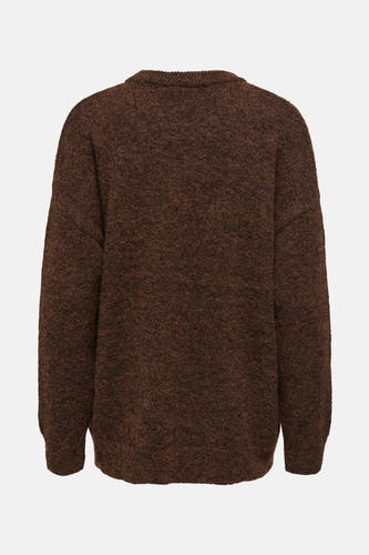 Sweat-shirt marron avec col rond ONLY, en texture tricotée épaisse et longs manches, vu de l'arrière.