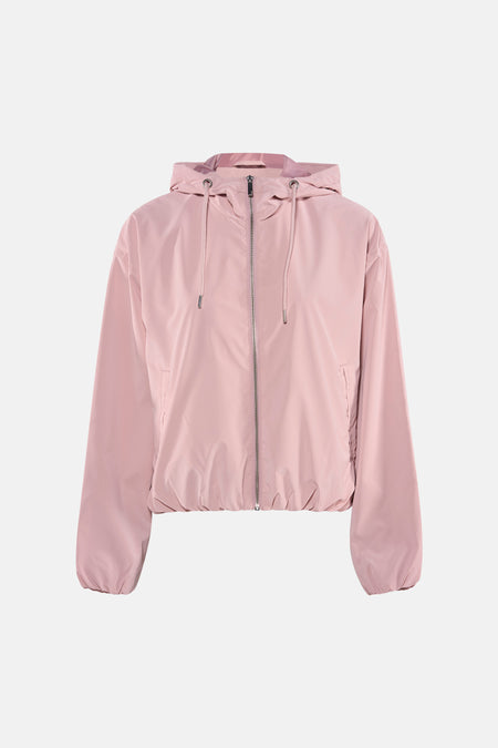 Manteau court rose ONLY, avec fermeture éclair et cordon de capuchon, et une poche.