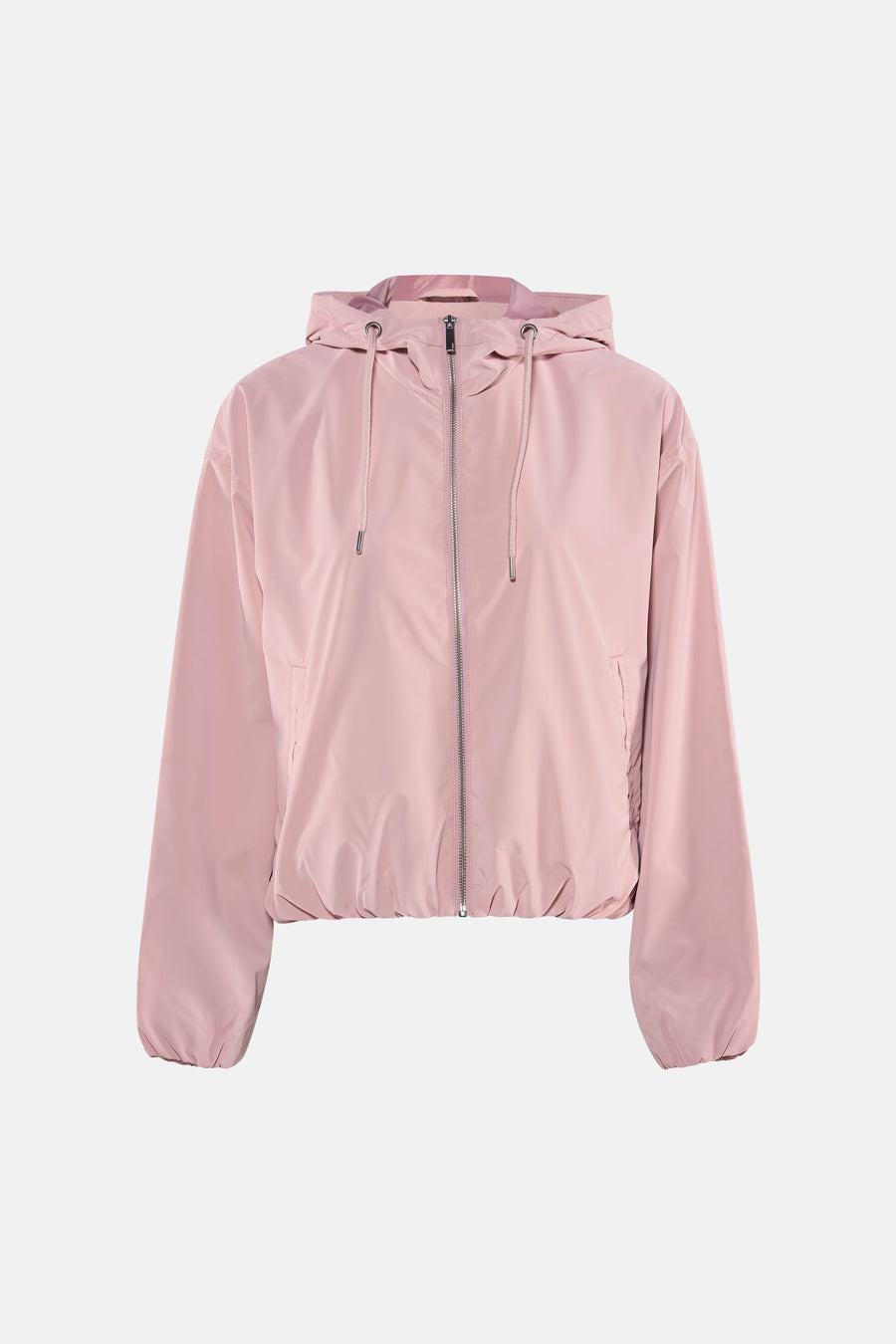 Manteau court rose ONLY, avec fermeture éclair et cordon de capuchon, et une poche.