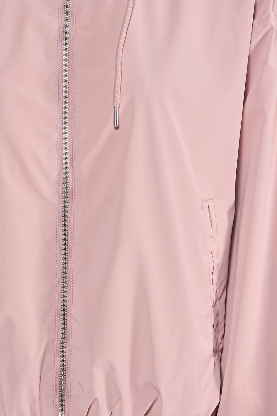 Roze korte jas van ONLY, met rits en trekkoord capuchon, en een zak.