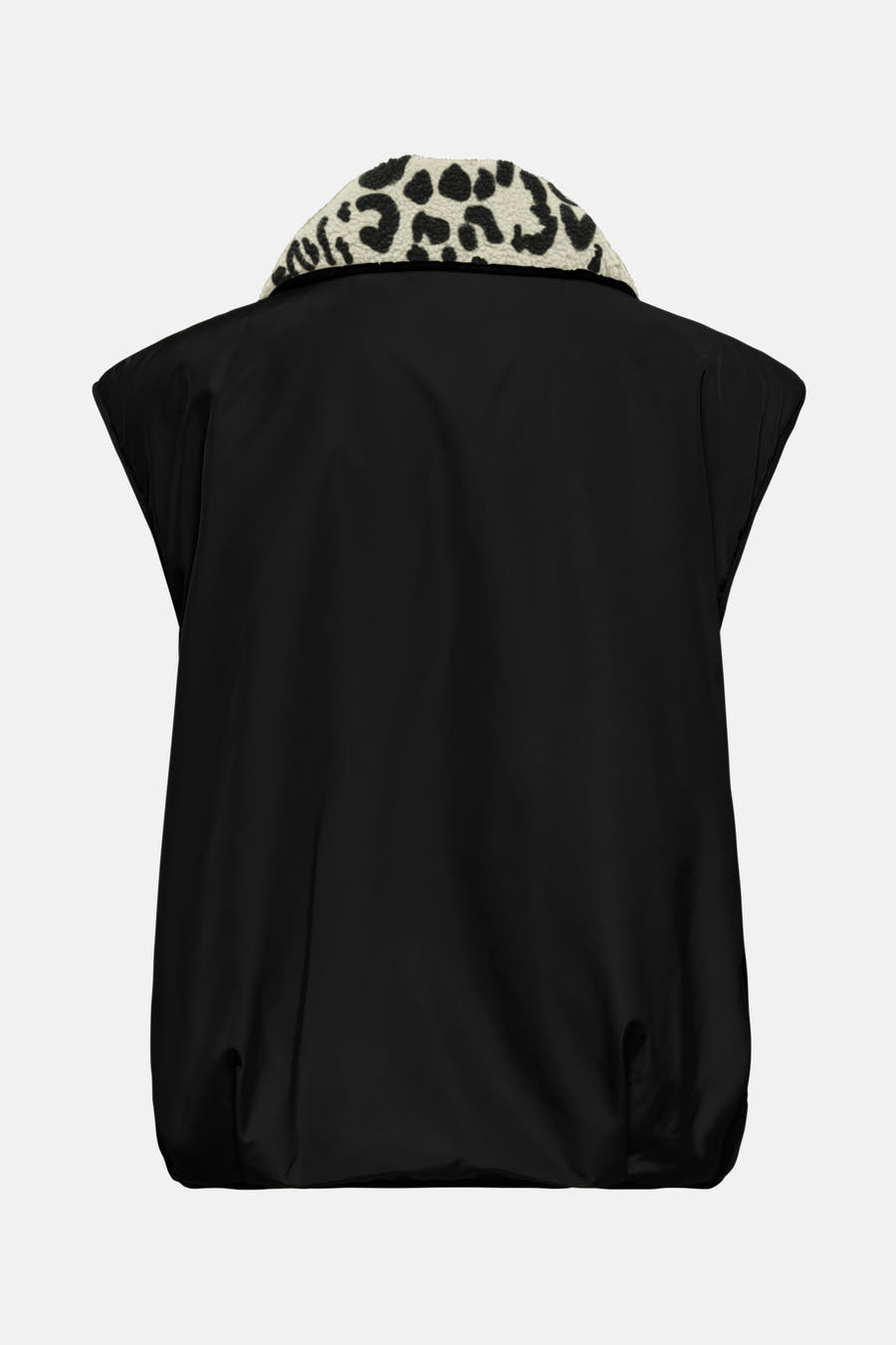Gilet chauffant noir ONLY® avec col imprimé de léopard.