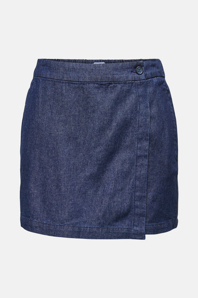 Jupe en denim bleu marine (courte) d'ONLY, avec une ceinture élastique à l'arrière.