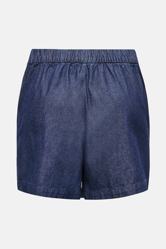 Donkerblauwe denim rok (kort) van ONLY, met elastische tailleband aan de achterkant.
