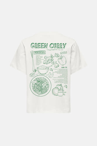 Wit T-shirt met korte mouwen van ONLY, met groene 'Green Curry' print op de rug.
