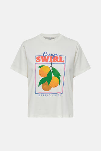 T-shirt blanc à manches courtes d'ONLY, avec un imprimé de oranges et le texte "Squeezy Crush".