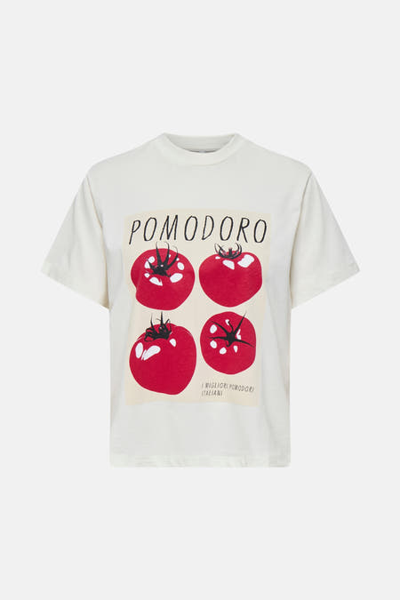 T-shirt blanc à manches courtes d'ONLY, dos droit contre un fond neutre.