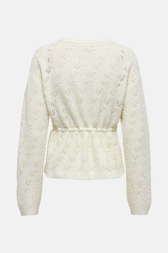 Gilet écru de ONLY, avec un motif ajouré et des manches longues avec un détail de nouage à la taille, dos.