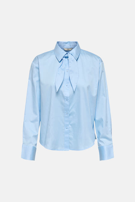 Blauw overhemd met lange mouwen van JDY, met knoopsluiting en pofmouwen.