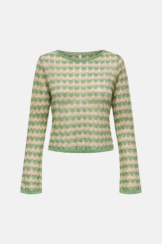 Pull vert avec col rond de ONLY, à motif rayé ondulé et manches longues.