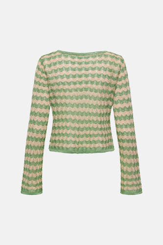 Pull vert avec col rond de ONLY, avec un motif zigzag beige et des manches longues.