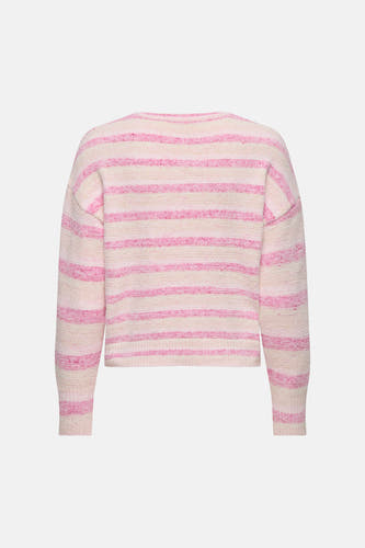 Pull rose à col rond de ONLY, avec des rayures roses et beiges.