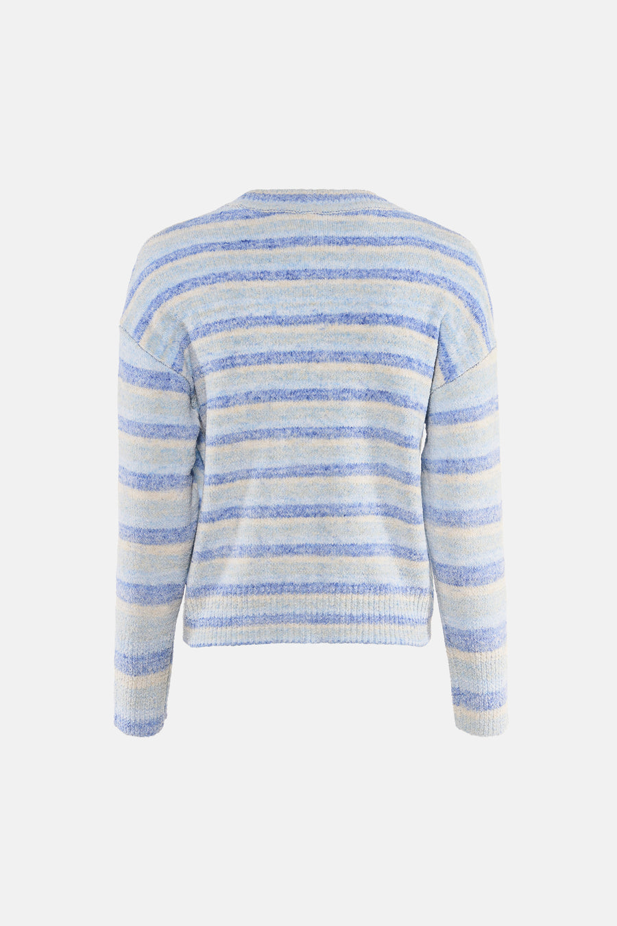 Pull bleu à col rond de ONLY, rayé bleu et beige, à manches longues et coupe décontractée.