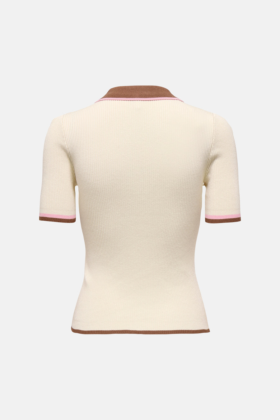 Ecru polo met korte mouwen van ONLY®, met bruine en roze strepen langs de kraag, mouwen en zoom.