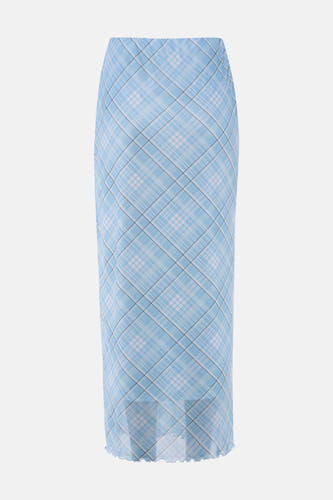 Robe longue bleue JDY avec un motif à carreaux et une bordure pliée.